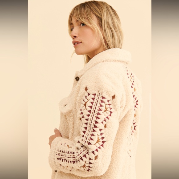 Driftwood Sheeba Shirt Jacket Large Embroidered Sherpa Shacket - Picture 2 of 9